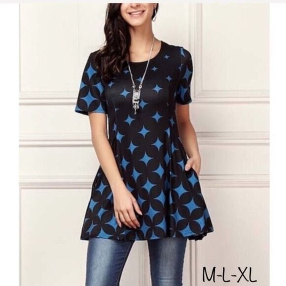 Diamond Pattern Dress Tunic with Pockets M-L-XL - Picture 1 of 7